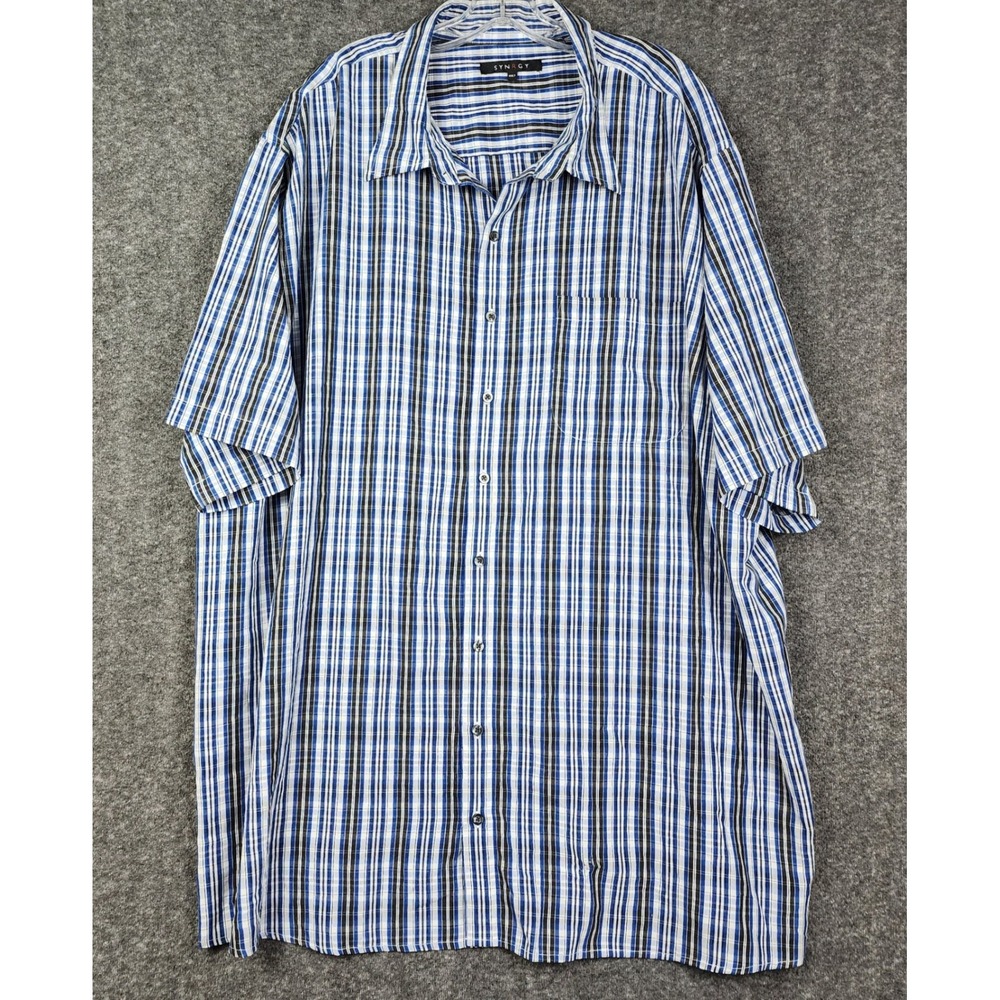Synrgy Button Down Shirt Mens 4XLT Blue Black White Plaid Short Sleeve Tall